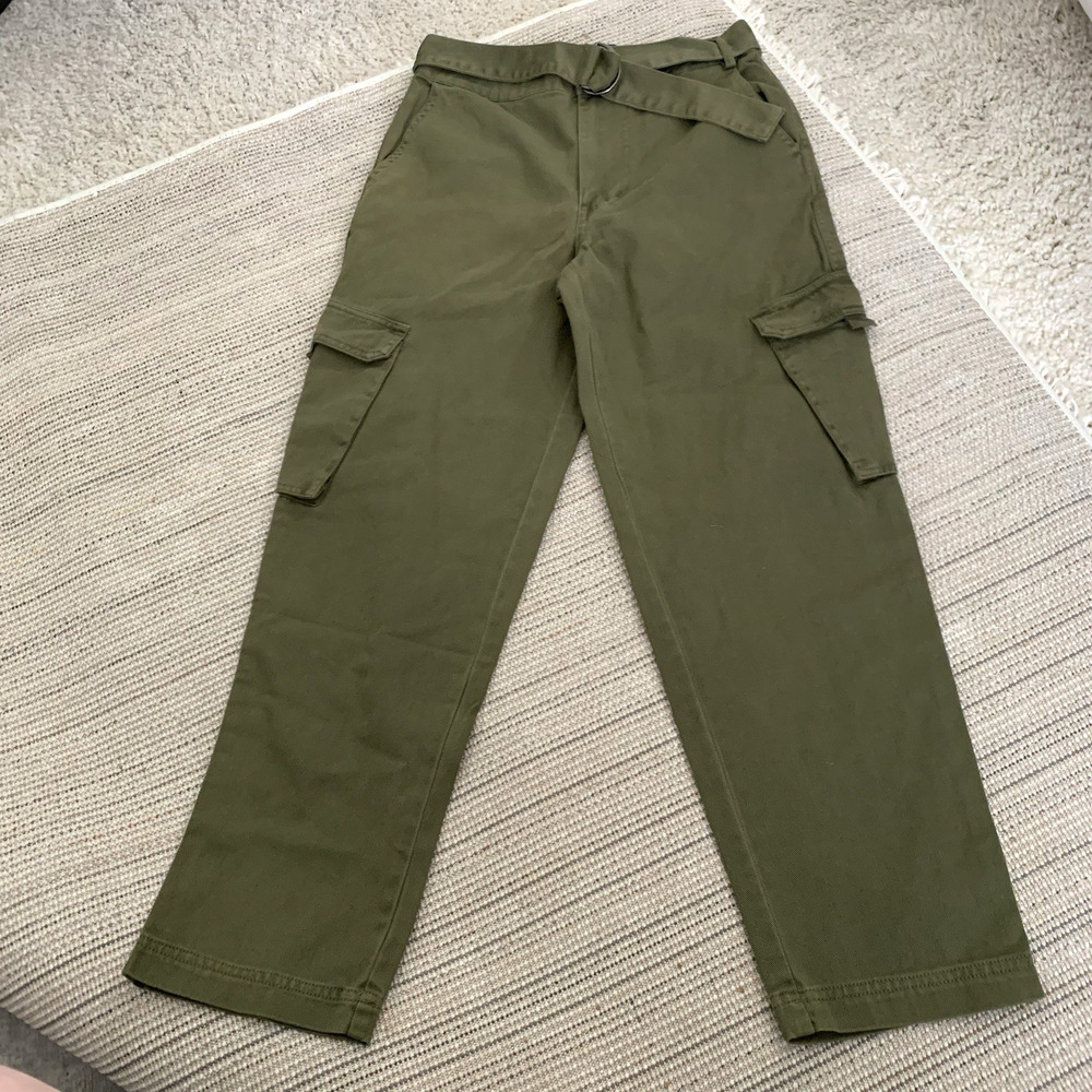 Native Youth Cargo Pants Womens 30 Belted Army Green Elastic Waist Relaxed NEW